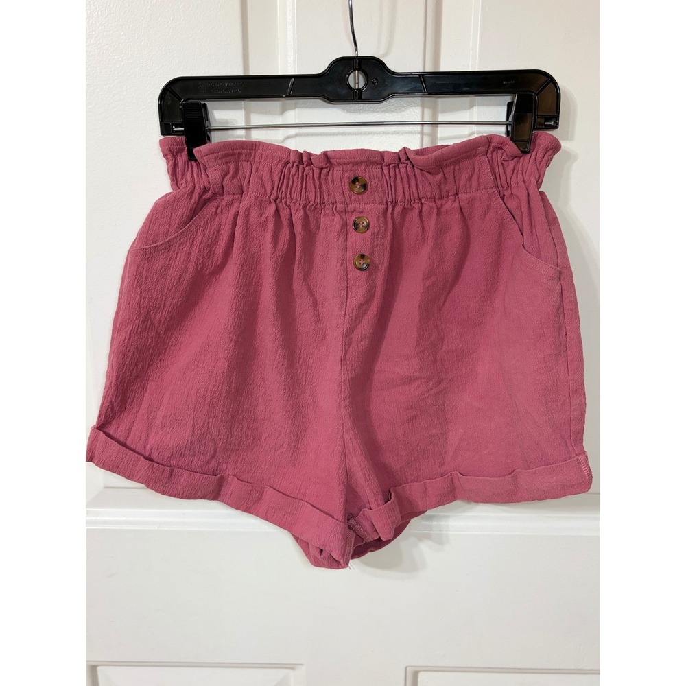Blue Rain | Textured Paperbag Waist Shorts | M | Mauve